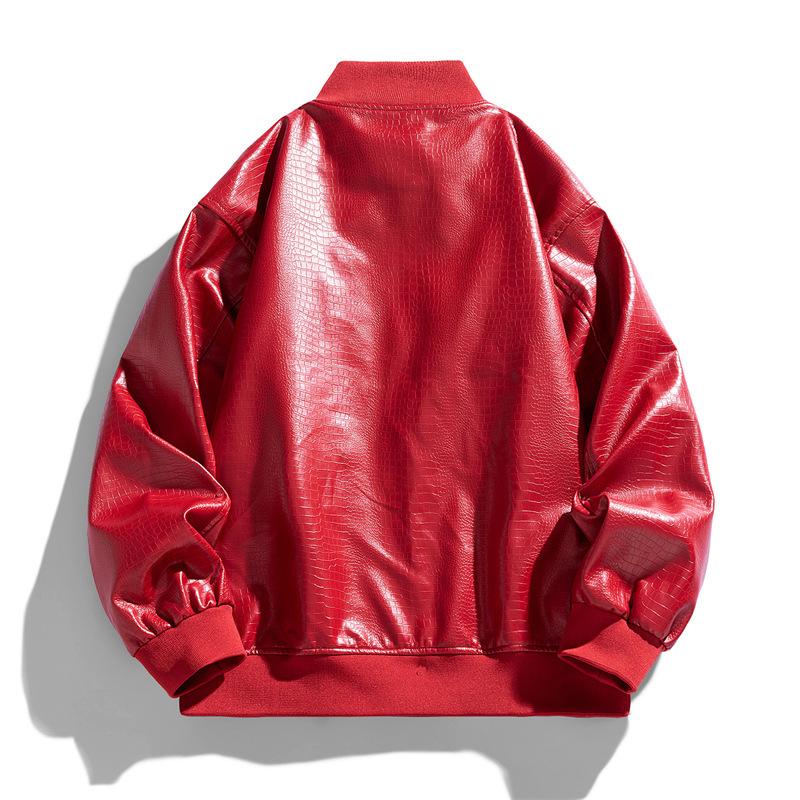 מעילי אופנוע לגברים מעור פו צווארון סטנד-אפ מעיל בומבר מעילים וינטג' ביגוד עליון מעיל עור PU לאופנוע קל משקל לגברים