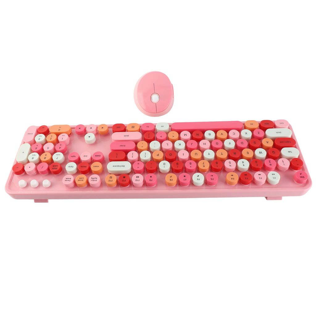 2.4Ghz Wireless 104 Key Keyboard and Mouse Set Desktop Cute Keyboard for Computer(Black Red Mixed Color )