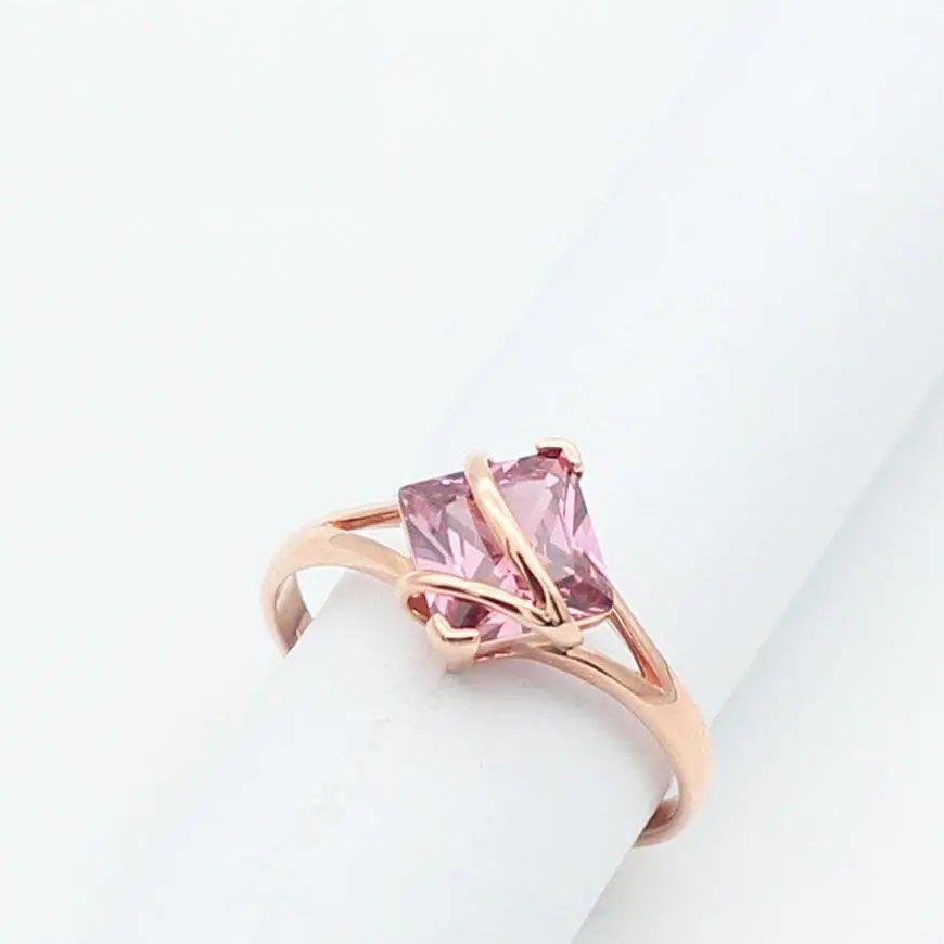 585 Purple Gold Rhombus-Plated Rose Gold Zircon Ring Luxury Fashion Personality Foreign Style Live Design Ring