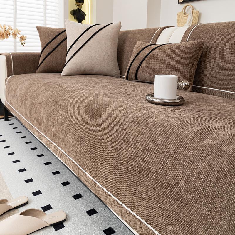 Chenier Sofa Cushion Is Universal In All Seasons  New Light Luxury High-End Non-Slip Straight Row Leather Sofa Seat Cushion Cover Cloth