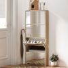 Schmaler Schuhschrank mit Spiegel und 4 Klapptüren für 12 Paar Schuhe 63x17x146 cm Natur