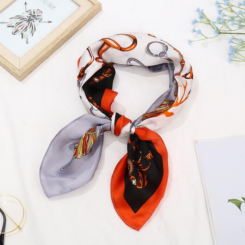 Retro Print Imitation Silk Neck Scarf for Women - Versatile High-End Neck Protector
