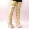 15Cm direct sales high-top solid color round head stiletto fashion boots autumn stiletto viscose shoes yellow