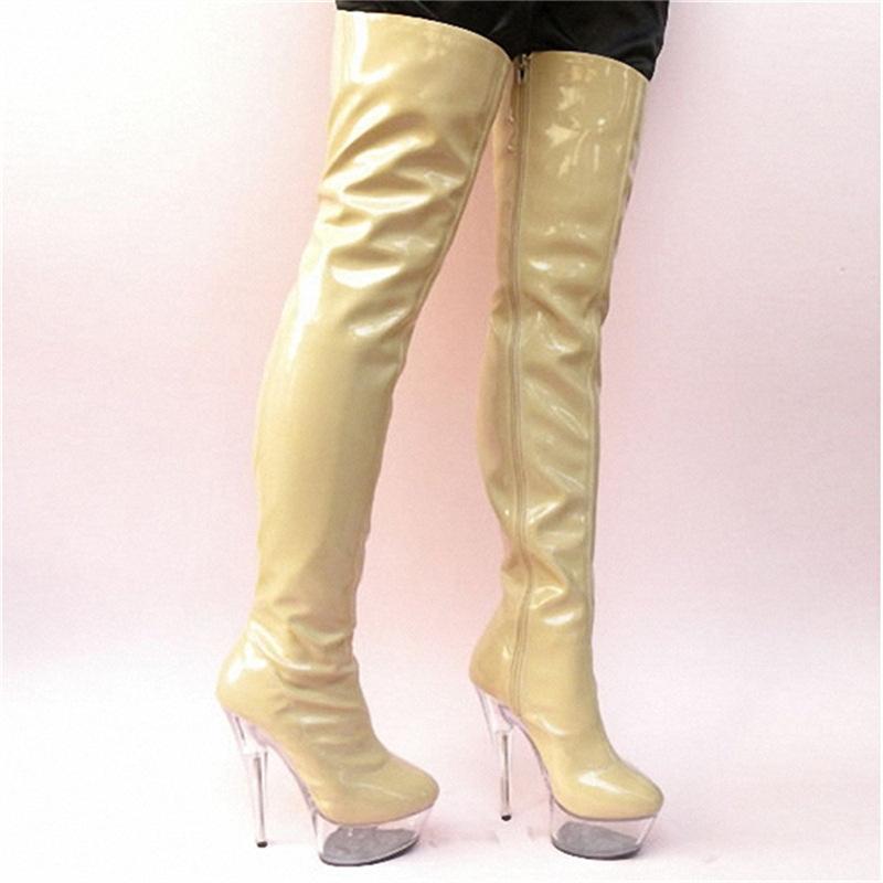 15Cm Direct Sales High-top Solid Color Round Head Stiletto Fashion Boots Autumn Stiletto Viscose Shoes Yellow