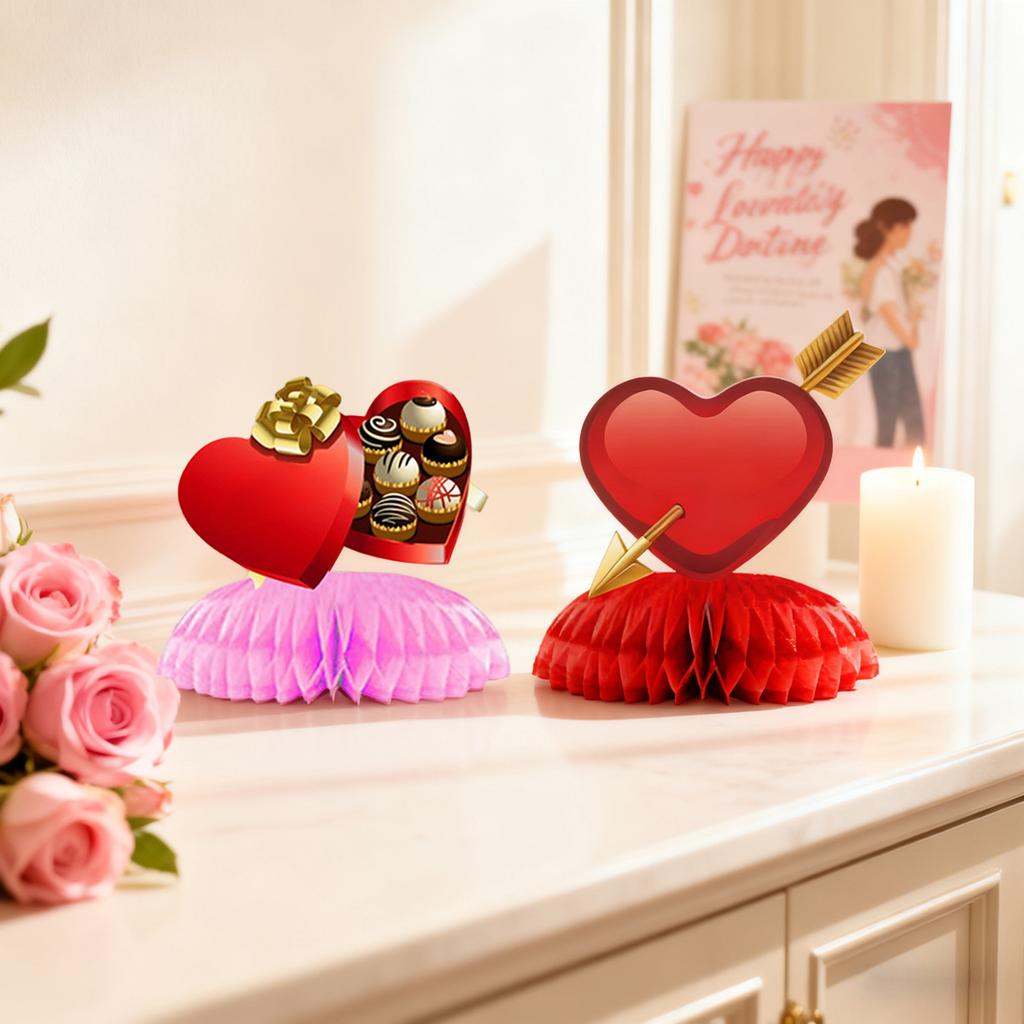 9pc Valentine's Day Honeycomb Center Decoration Set , Table Decorations Suitable For Lovers, Wedding Parties