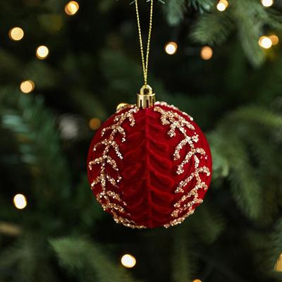8cm Velvet Christmas Ball Pendant Flocked Glitter Christmas Hanging Balls Set Reusable Shatterproof Xmas Tree Ornaments