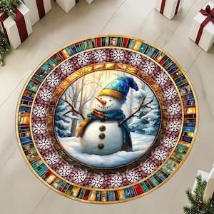

Snowman Snowflakes Round Rug,Christmas Pattern Area Mat with Festive Design,Non-Slip Holiday Decoration for Living Room Home Diameter 100cm