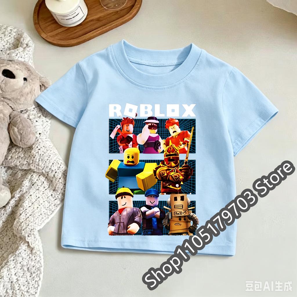 Kids Roblox Summer Print TShirt Colorful Graphic Tee for Gaming Fans Fashionable and Comfortable and Comfortable Childrens Top