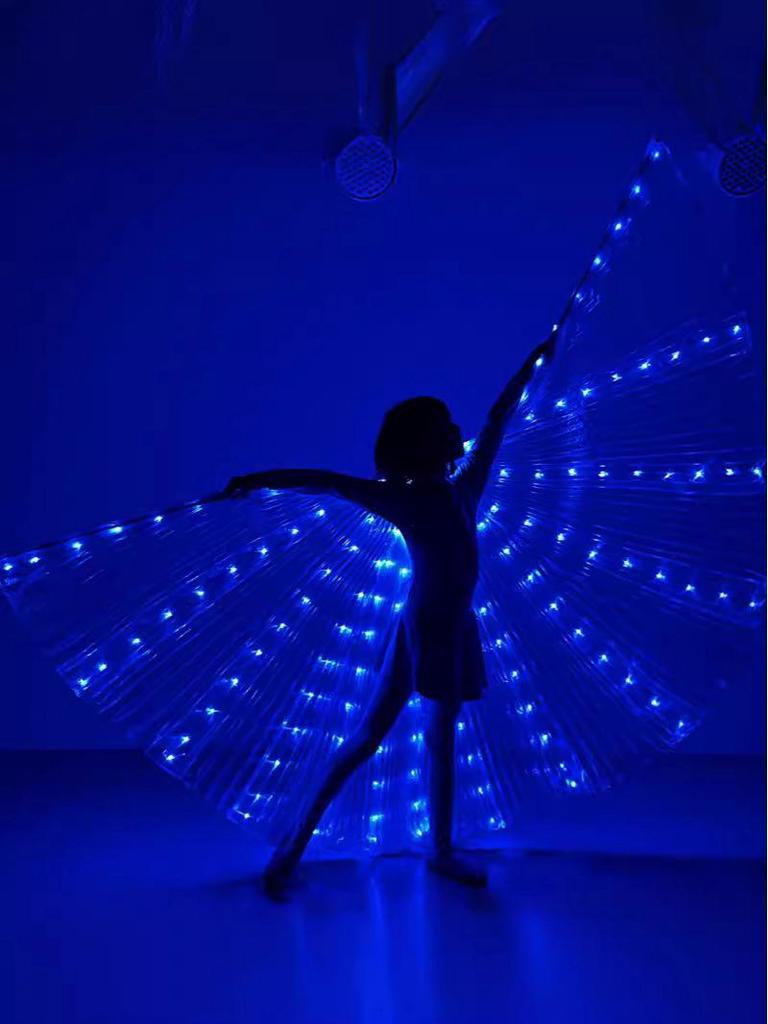 LED Leuchtendes Kinder Bauchtanzkostüm mit bunten leuchtenden Flügeln