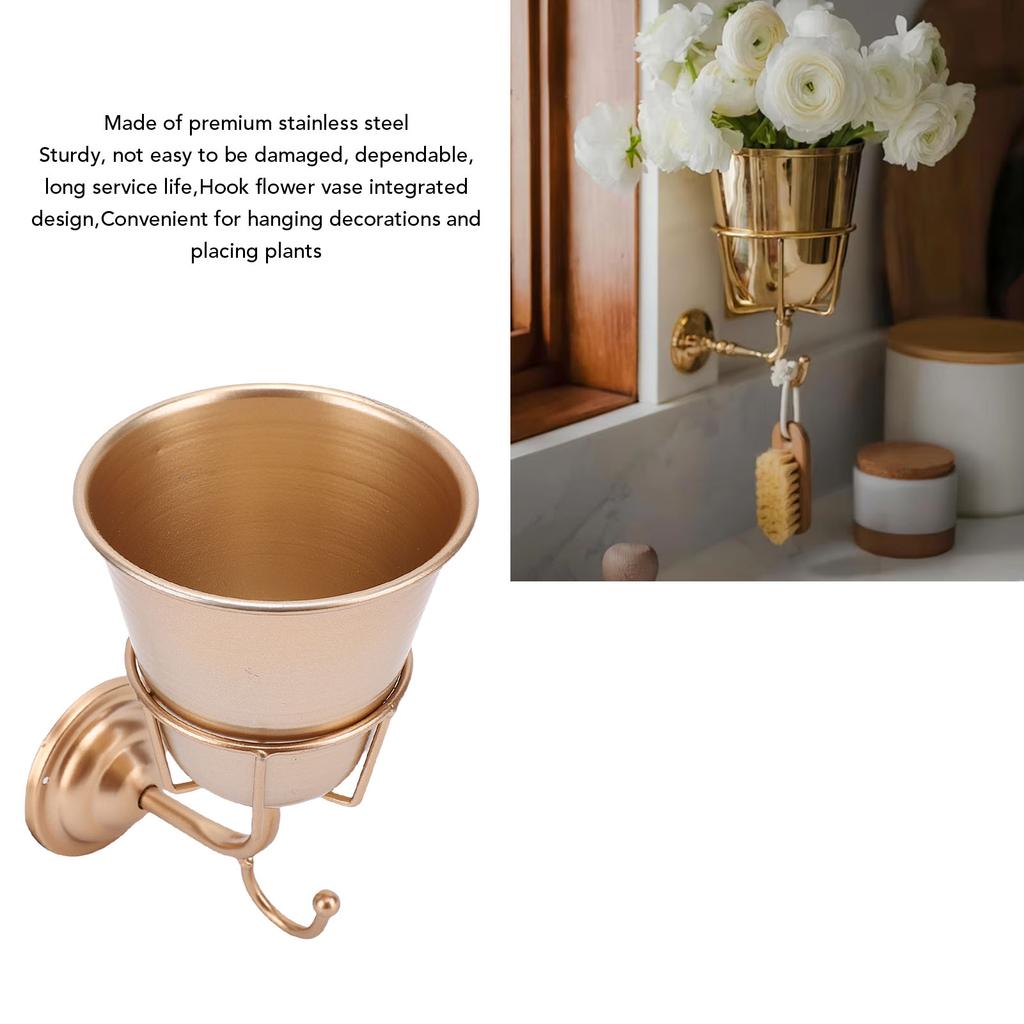 Wall Vessel Stainless Steel Vintage Wall Mounted Vase Hanging Organizer for Artificial Plants Home Bathroom Decoration