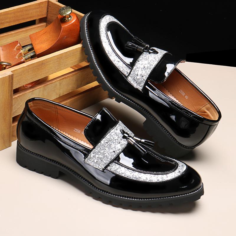 Men‘s Luxury Sequins Tassels Loafers Moccasins Wedding Party Nightclub Fashion Leather Casual Shoes for Men