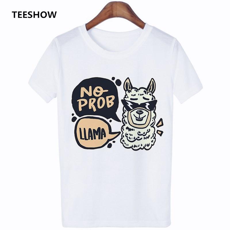 Camisas Mujer Fashion No Prob Llama Fun T Shirt Leisure Ropa Mujer Streetwear Tshirt Lovely Alpaca Female Summer Tshirt