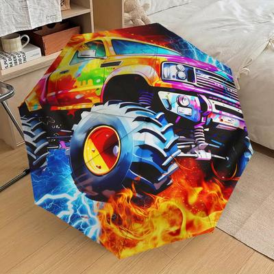 1pc Monster Truck Fire Pattern Umbrella Design Automatic Opening and Closing Umbrella, High-quality Travel Umbrella, C1128244