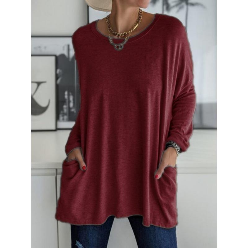 

Round Neck Long Sleeved Loose Casual Women s T-shirt S