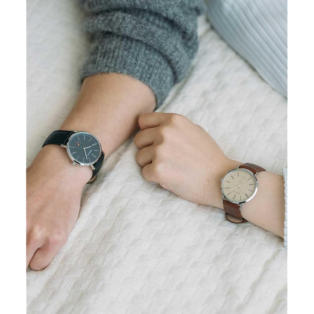 [Officially Imported] Bering Men's and Women's Unisex Watch BERING 14036-407 Classic Scandinavian Leather Watch with Navy Dial and Black Strap. Perfec