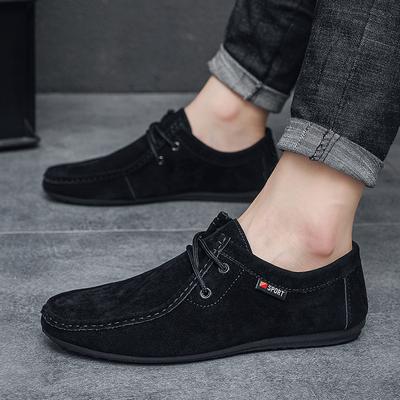 High Quality Suede Leather Men's Shoes Lace Up Black Flat Shoes Sports Shoes Party Dresses  Outdoor Casual British Loafers