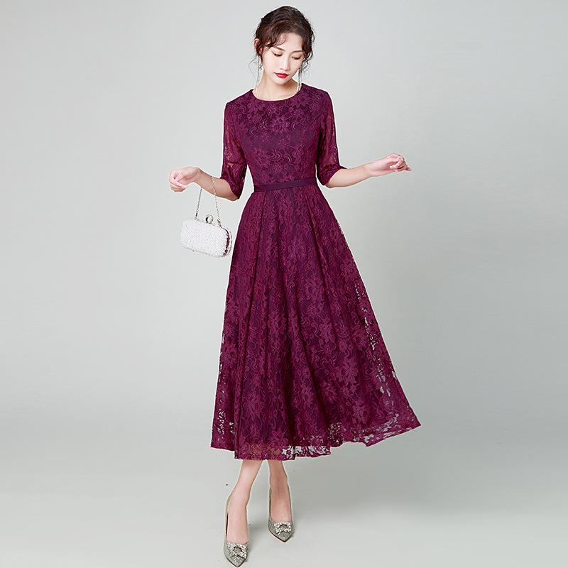 

New evening dress annual long elegant temperament medium sleeve lace dress XXXL