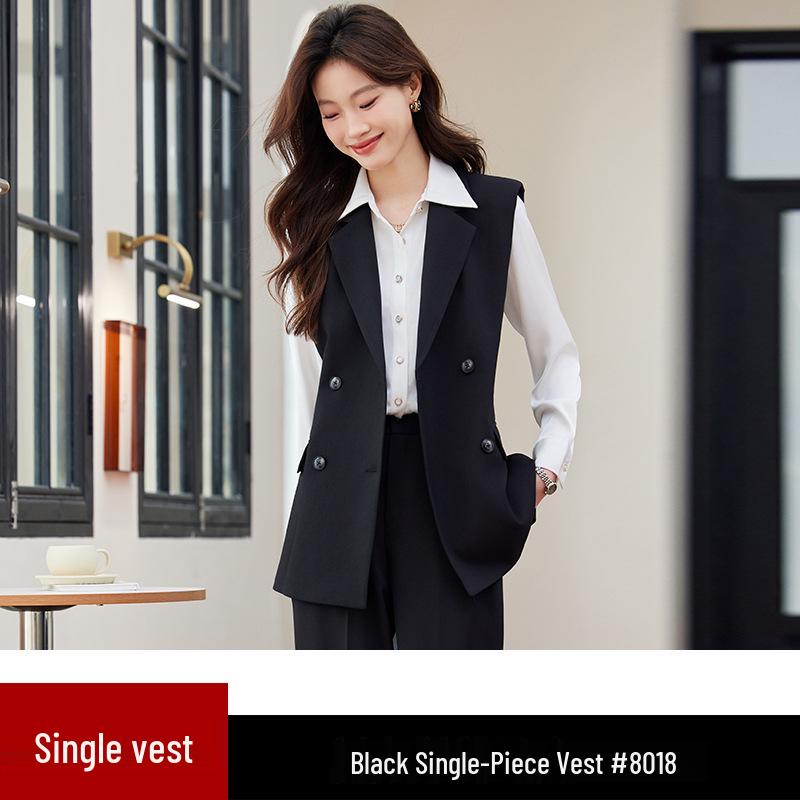 Women's Black Suit Vest Set for Spring/Autumn 2024: Professional Sleeveless Jacket for Formal and Hotel Workwear