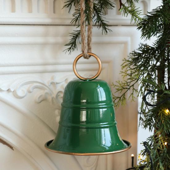 Yousheng Rustic Metal Christmas Bell Large Red Green Golden Jingle Bell Christmas Tree Hanging Decor Vintage Handmade Wind Chime for Tree Wreath Door