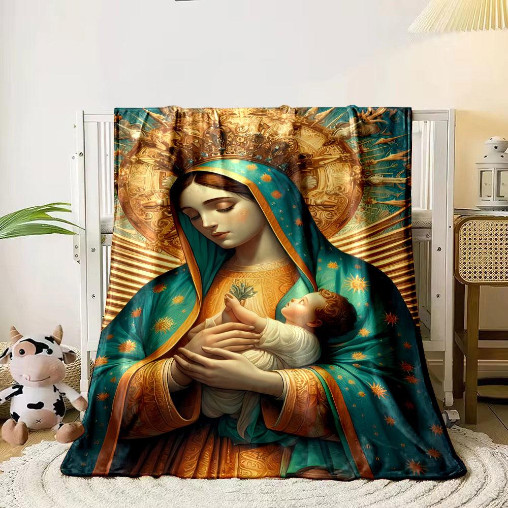 Our Lady of Guadalupe Baby Jesus Themed Blanket Printed Blanket for Living Room Bed Couch lunch break Soft Cozy Blanket for Friend's festival Gift
