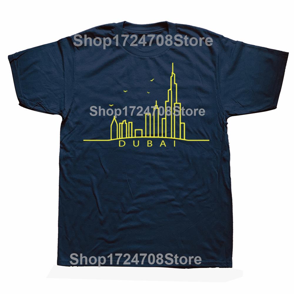 Funny Line Dubai Cityscape Classic Graphic T-shirts Men Women's Fashion Casual Tshirt 100% Cotton Loose Oversized T Shirt