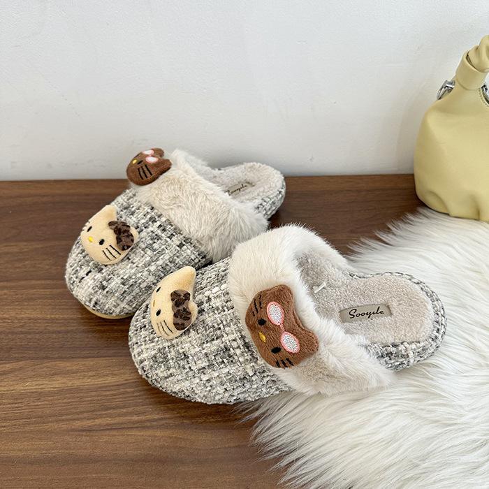 2025 autumn and winter cotton slippers new fashion trend small fragrant plaid cotton slippers warm home wear women's