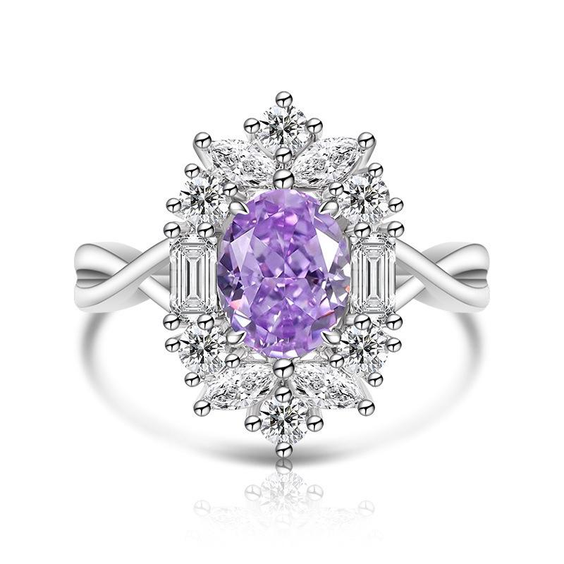 925 Sterling Silver Ice Flower Cut Stylish Luxury Multi-Colored Crystal Zircon Ring Birthday Anniversary Wedding Party Gift