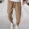 Cotton and Linen Nine Cropped Pants Beach Pants Pocket Drawstring Elastic Waist Solid Color Comfortable and Breathable  Men’s Casual Pants
