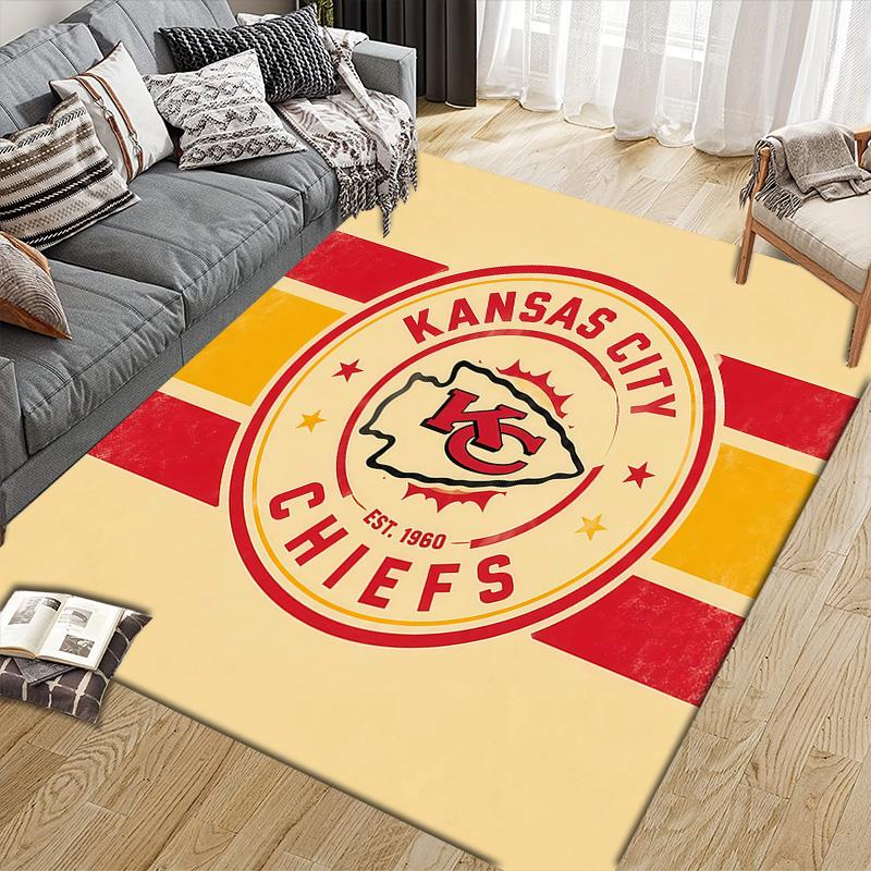 Kansas City Chiefs Flannel Pattern Square Carpet,Area Rug,Carpet Rug for Living Room Bedroom Sofa Playroom Decor,Non-slip Floor Mat