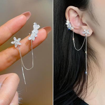 Prevenire l'allergia Lucidi AAA Zirconi Foglie di ghiaccio Fiore Goccia d'acqua Orecchini con nappa Regalo di gioielli