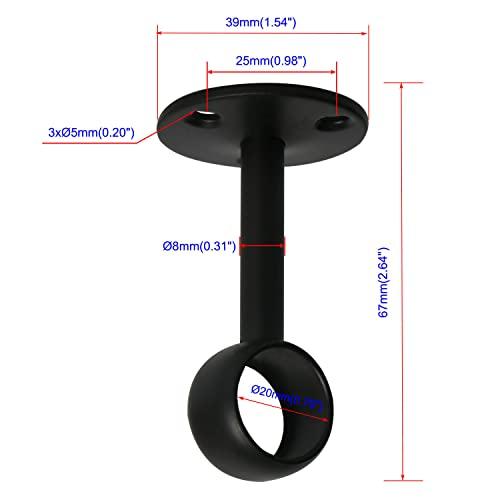 Ohamtes 4-Piece Stainless Steel Matte Black Flange Rod Bracket for 19mm (3/4") Pipe Hole Diameter, Curtain Rod, Shower Curtain Rod Ceiling Mount Brack