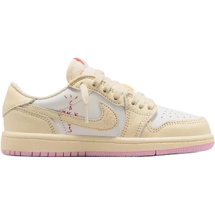 Travis Scott X Air Jordan 1 Low OG SP PS Shy Pink Kids Sneakers Muslin Sail University-Red IQ7605-100