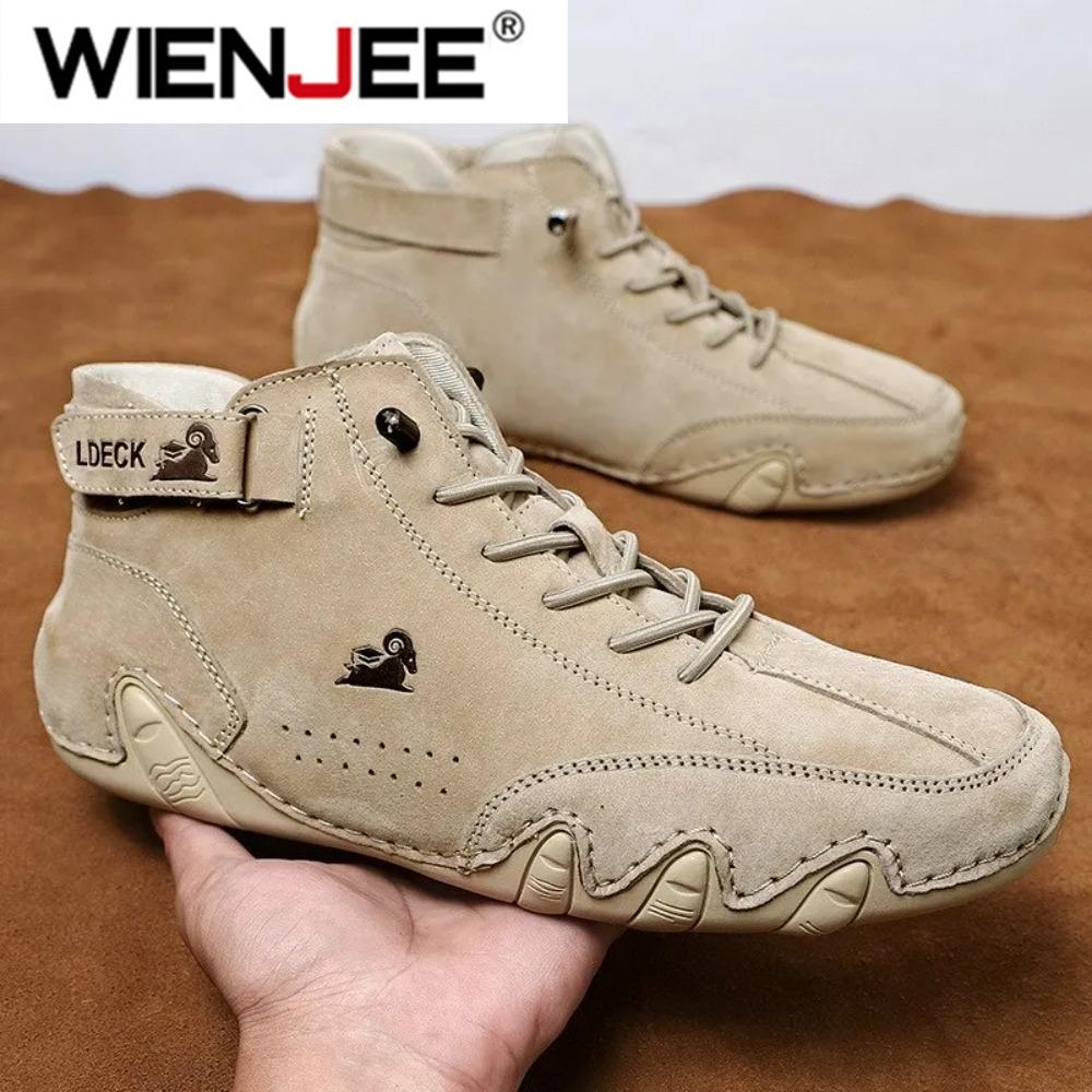 Herren Leder Freizeitschuhe Rutschfeste Walking Sportschuhe Handgefertigte Schuhe für Herren mit High Top Sneakers Masculino