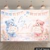 2D Plane Gender Revealing Party Background Fabric - Pink and Blue Teddy Bear Watercolor Theme