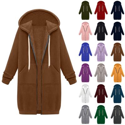 Women's Casual Zip Up Hoodies Long Tunic Sweatshirt Winter Windproof Drawstring Hooded Jacket Outerwear With Pockets