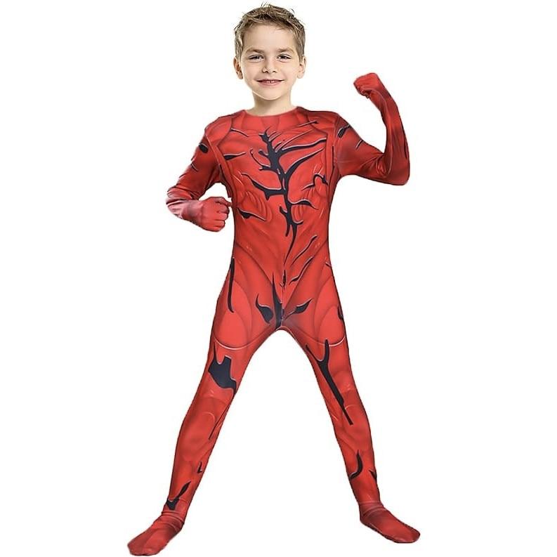 Kids Venom Costume Set with Mask, Premium Lycra 3D, Red 120cm, Ages 4-5