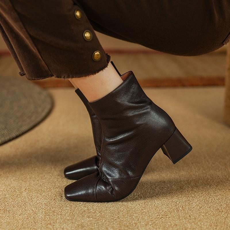 Fashion 2024 New Autumn Winter Fashion Women Boots Square Toe Ankle Boots Heels Shoes Female Ladies Shoes High Heels  Retro Modern