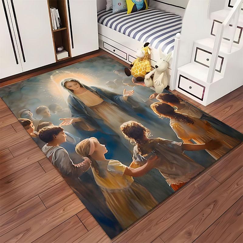 Holy Mary with Children Scene suitable as a non-slip mat for the living room or bedroom sofa
