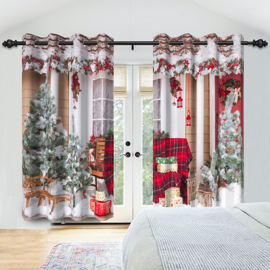 Winter Snow Scenery Blackout Curtains Snowman Pine Forest Pattern Bedroom Living Room Darkening Noise-reducing Window Curtain