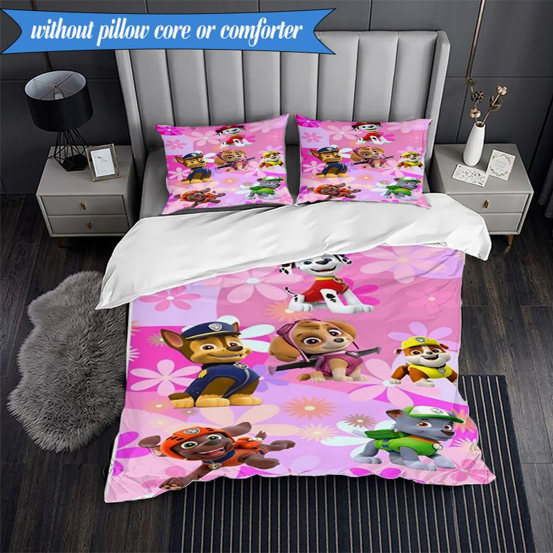 3PCS Paw Patrol: Heroic Rescue Bedding Set 2D Printing (Includes 1 Duvet Cover + 2 Pillowcases Coreless), Bedroom decor,Fan gift