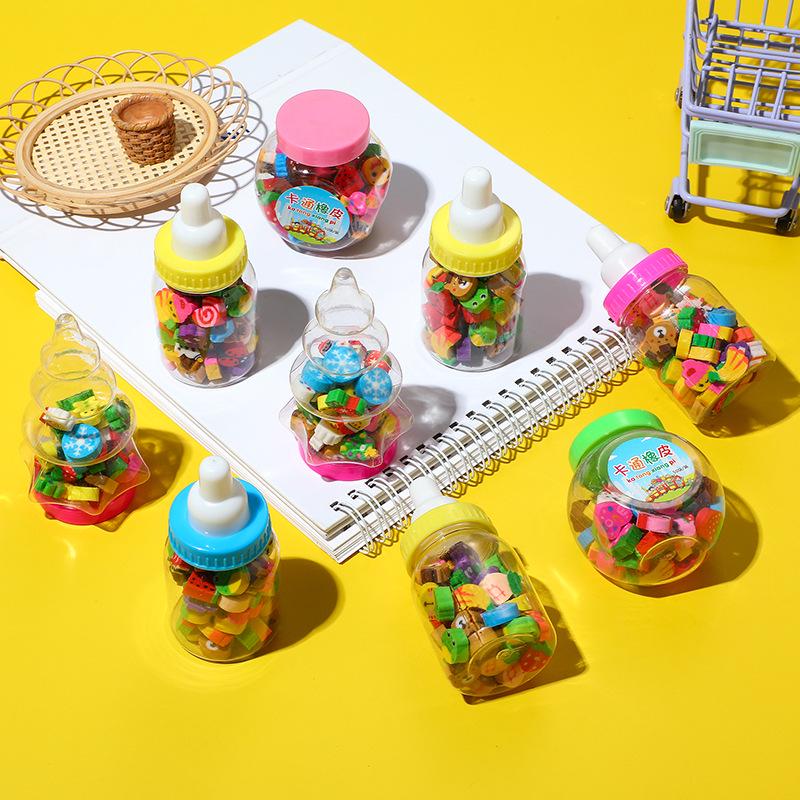 Christmas Tree Cartoon Erasers in Milk Bottle - Cute Gift for Kids