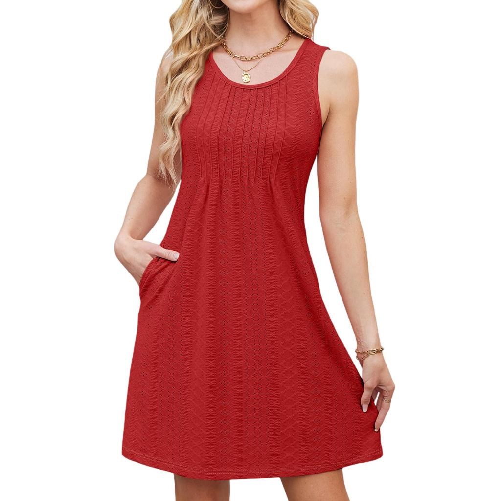 Women's Casual Fashion Breathable Solid Color Vest Dress With Pockets