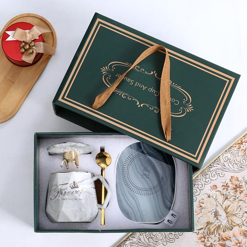 55-Degree Marble Pattern Warm Cup Creative Thermostatic Cup, Gift Accompaniment Gift For Customers, Heating Water Cup Gift Box Set