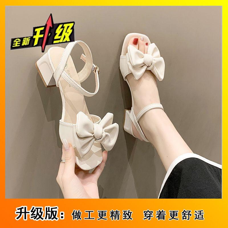 Medium heel beautiful temperament fashion women's shoes new French bow sandals women's summer exquisite high sense