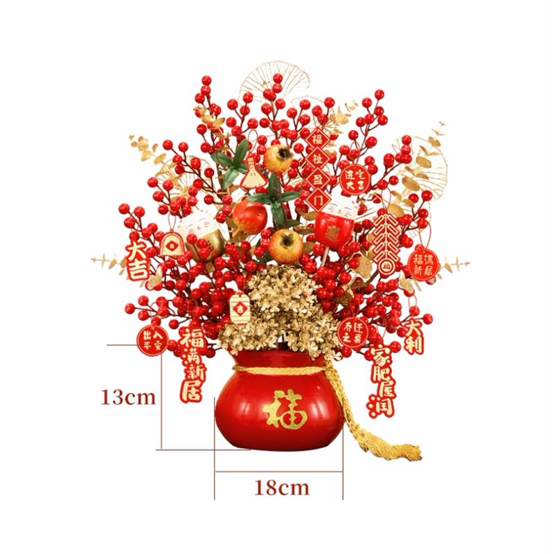 Family Red Wealth Decoration, Gold Artificial Plant and Fruit, Eucalyptus Leaves, Spring Festival Decoration, Flower Arrangement