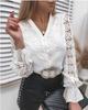 Women's Lace Blouse Long Bell Sleeve High Neck Hollow Out Romantic Shirt Top