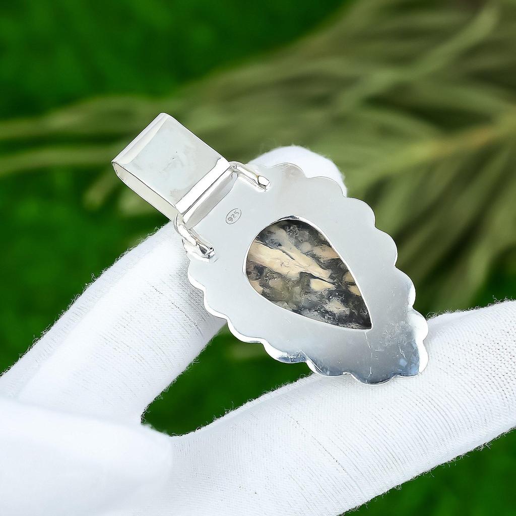 925 Silver Pear Astrophyllite Gemstone Peridot Sister Art Deco Pendant Jewelry
