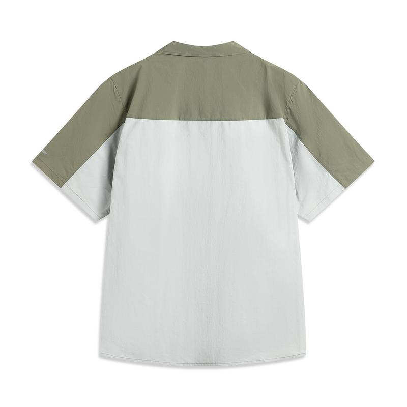 Li Ning CF Sport Casual Simple Loose Color Block Short Sleeve Shirt Men Shirts Green ASHV051-3