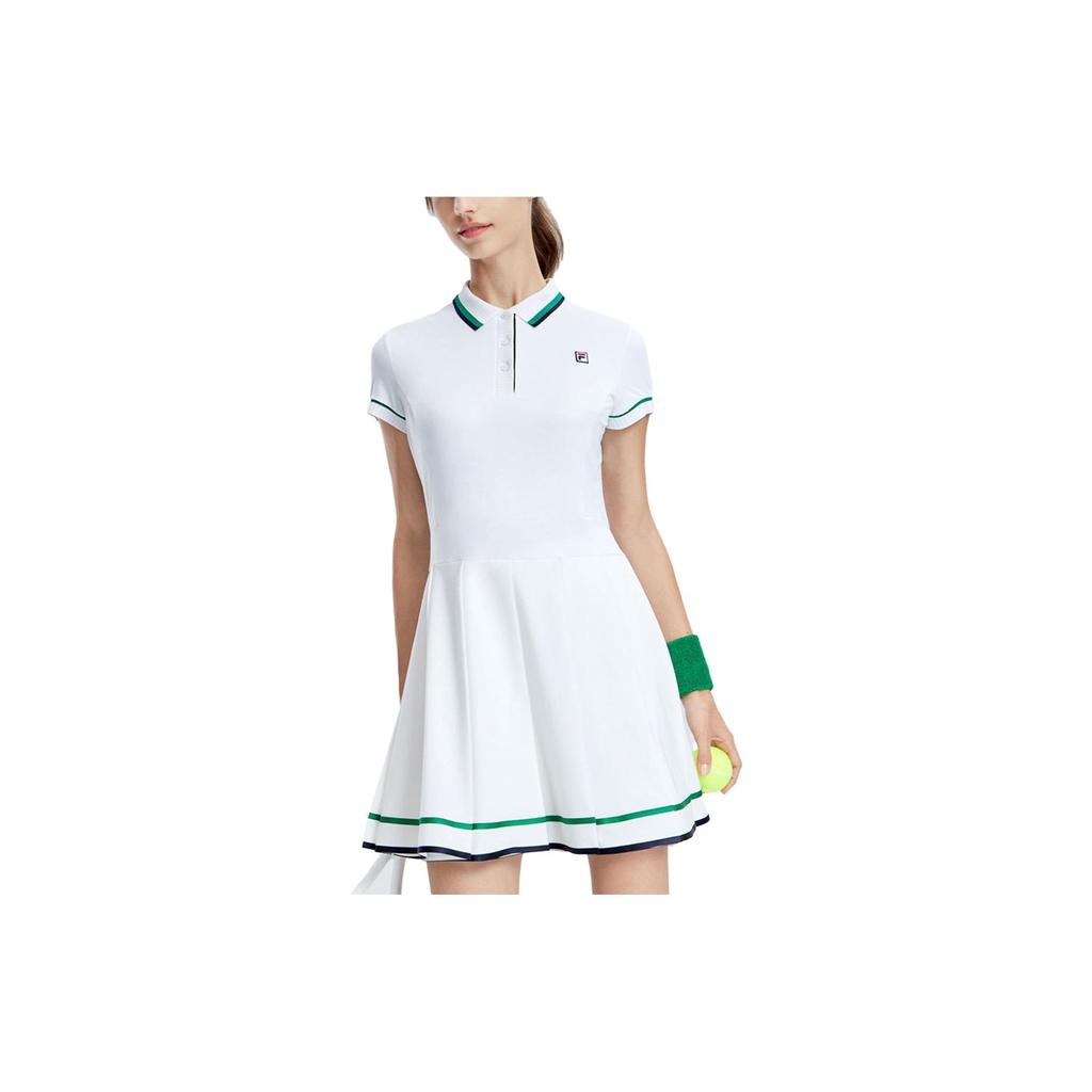 Fila Logo Print Loose Short Sleeve Tennis Dress Women Dresses Jade-White A11W333305F-WT