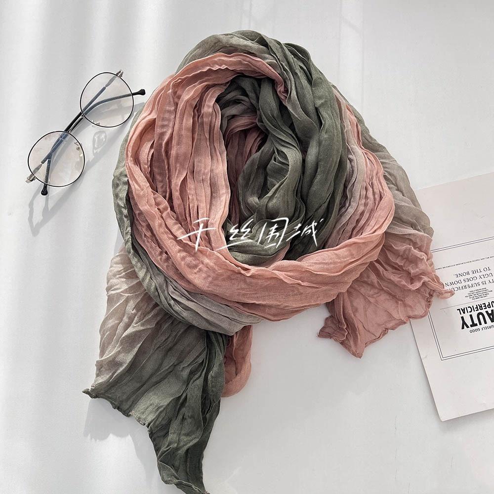 

Серый Шарф с Градиентным Переходом Мужской Женский Сочетание Цветов Хлопок и Лен На Ощупь Длинный Складки Тонкая Шаль Универсальный Модный Тренд